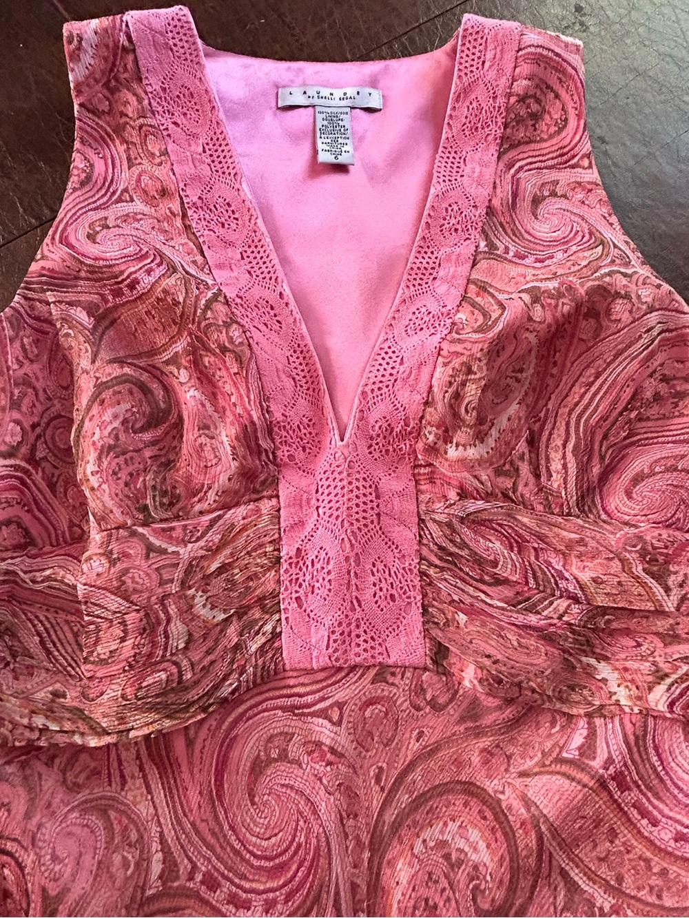 Laundry By Shelli Segal 100% Silk Pink Paisley V-Neck Sleeveless Midi Dress SZ6 - Picture 9 of 13